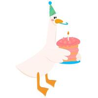 schattig gans Holding een verjaardag taart met een kaars.gelukkig verjaardag. gebruikt voor groet kaart, en poster ontwerp. vector