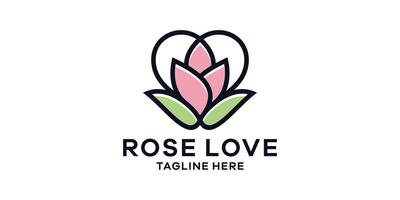 logo ontwerp combinatie van roos met liefde, minimalistische lijn logo ontwerp. vector