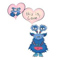 grappige liefde blauw monster vector