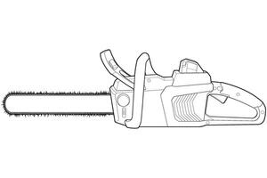 kettingzaag geïsoleerd illustratie, vector lijn kunst, kettingzaag vector, benzine keten zaag, modern kettingzaag, kettingzaag concept, lijn vector.