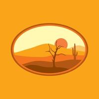 woestijn logo ontwerp, buitenshuis, landschap, cactus met zonsondergang vector