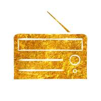 hand- getrokken radio icoon in goud folie structuur vector illustratie