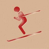 ski halftone stijl icoon met grunge achtergrond vector illustratie