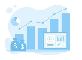 bedrijf pijl groeit omhoog investering. financiën diagram met munt voorraad financieel en investering inkomen concept vlak illustratie vector