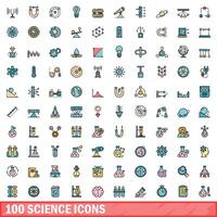 100 wetenschap pictogrammen set, kleur lijn stijl vector