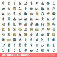 100 gehandicapt pictogrammen set, kleur lijn stijl vector
