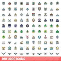 100 logo pictogrammen set, kleur lijn stijl vector