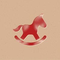 schommelen paard speelgoed- halftone stijl icoon met grunge achtergrond vector illustratie
