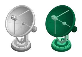 isometrische leger en wetenschappelijk radar, radio telescoop voor verkennen universum en ruimte voor bijhouden vliegend voorwerpen. ostronomisch observaties van sterren. realistisch 3d vector