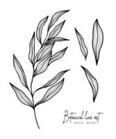 botanisch elegant lijn illustratie van een bladeren Afdeling voor bruiloft uitnodiging en kaarten, logo ontwerp, web, sociaal media en poster, sjabloon, advertentie, schoonheid en kunstmatig industrie. vector