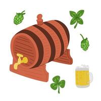 tekening hand- getrokken bier items Aan st patricks dag. gekleurde vaag bladeren, Klaver, klaver, hop, bier mok en bier loop. Iers viering concept. ideaal voor decoratie, stickers, patroon vector