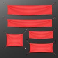 rood textiel banners met vouwen sjabloon set. geschikt voor reclame, partij banier, en ander, vector illustratie