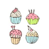 tekening wijnoogst cupcakes - zoet voedsel icoon geïsoleerd. vector illustratie kan gebruikt voor bakkerij achtergrond, uitnodiging kaart, poster, textiel, banier, groet kaart, uitnodiging kaart, bakkerij ontwerp