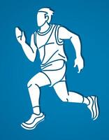 marathon loper begin rennen een Mens rennen actie beweging tekenfilm sport vector