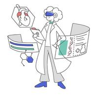 meeslepend gezondheidszorg vector illustratie van een VR-compatibel dokter beoefenen geneeskunde voor Geavanceerd geduldig zorg. vr technologie. vector vlak illustratie voor website of ui ux ontwerp