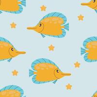 naadloos patroon voor ontwerp met illustratie van zee vis in geel kleur. achtergrond met zee illustratie. vector