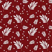 minimaal blad naadloos patroon vector. wit bladeren en stuifmeel Aan rood achtergrond. bloemen en tuin thema behang. Kerstmis decoratie. schattig ontwerp voor groet kaart, geschenk doos, kleding stof, jurk, rok. vector