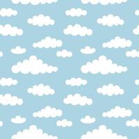 schattig tekenfilm wit wolk Aan pastel blauw lucht achtergrond. bewolkt lucht naadloos patroon vector. minimaal behang. ontwerp voor kleding stof, kind lap, shirt, rok, jurk, sjaal, Beddengoed, pyjama, afdrukken, papier. vector