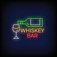 neon teken whisky bar met steen muur achtergrond vector