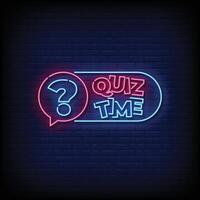 neon teken quiz tijd met steen muur achtergrond vector