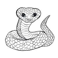mooi en schattig, maar gevaarlijk gestreept zwart een zee slang slang lijn kunst afzonderlijk Aan een wit achtergrond. vector tekenfilm illustratie, bladzijde kleur boek. 2025 symbool van de jaar