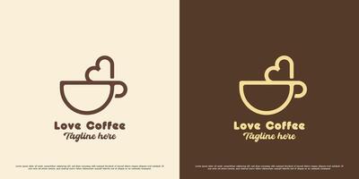 koffie liefde logo ontwerp illustratie. gemakkelijk lijn silhouet drinken cafe restaurant koffie winkel hart aroma mokka bedrijf chocola cappuccino kop mok. heerlijk warm meetkundig gemakkelijk icoon symbool. vector