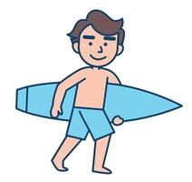 jong Mens staand met surfboard vector illustratie