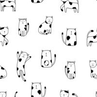 grappig katten zwart en wit. naadloos katje patroon vector