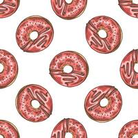 naadloos patroon van donut. hand- getrokken donut schetsen. wijnoogst illustratie. gebakje snoepgoed, nagerecht. element voor de ontwerp van etiketten, verpakking en ansichtkaarten. vector