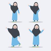 schattig hijab meisje gezegde Hallo en wijzend.geschikt voor Promotie vector