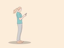 illustratie van vrouw met smartphone van kant vector