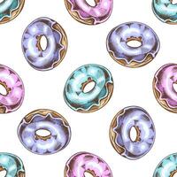 gekleurde naadloos patroon van donuts. hand- getrokken donut schetsen. wijnoogst illustratie. gebakje snoepgoed, nagerecht. element voor de ontwerp van etiketten, verpakking. vector