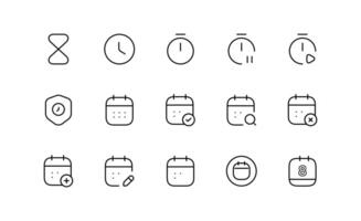 tijd en datum pictogrammen concept bewerkbare beroerte schets. vector