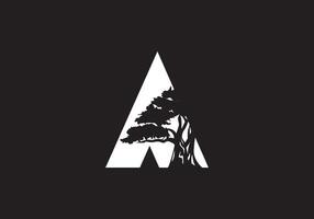 abstract een logo brief en boom takken met groente, zwart, wit. boom brief ontwerp met minimalistische creatief stijl. vector