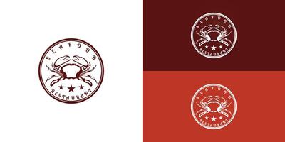 zeevruchten krab kreeft rivierkreeft garnaal garnaal wijnoogst luxe logo ontwerp gepresenteerd met meerdere achtergrond kleuren. de logo is geschikt voor zee voedsel restaurant logo ontwerp inspiratie sjabloon vector