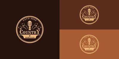 land gitaar muziek- western wijnoogst retro bar logo ontwerp in goud kleur gepresenteerd met meerdere bruin achtergrond kleuren. de logo is geschikt voor de land en bar restaurant logo ontwerp sjabloon vector