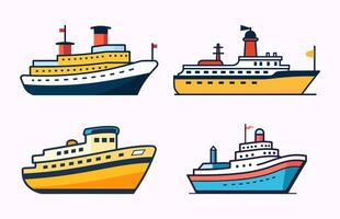 schip vector illustratie set, kleurrijk trawler vlak icoon bundel