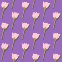 een naadloos patroon van roze bloem bloeiend Aan een Purper achtergrond in een voorjaar minimaal bloemen concept, vector