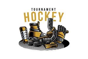 hockey uitrusting logo reeks collecties met hockey puck stok handschoen werper en ijs vleet vector