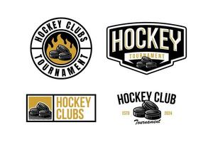 hockey logo etiket en embleem reeks collecties met hockey pucks vector voor hockey toernooi