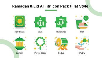 Ramadan en eid al fitr icoon reeks in vlak stijl geschikt voor web en app pictogrammen, presentaties, affiches, enz. vector