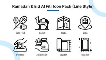 Ramadan en eid al fitr icoon reeks in lijn stijl geschikt voor web en app pictogrammen, presentaties, affiches, enz. vector