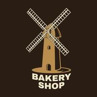 bakkerij winkel. vector. concept voor insigne, shirt, label, postzegel of tee. typografie ontwerp met windmolen silhouet. sjabloon voor restaurant identiteit voorwerpen, verpakking en menu vector