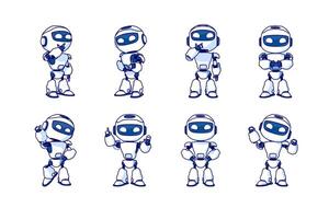 robot karakter reeks voor de animatie met divers poseert. vector illustratie.