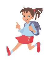 schattig weinig meisje met een school- tas. illustratie, tekenfilm stijl, vector