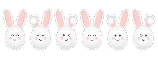 reeks van Pasen konijn gezichten met verschillend emoties. vakantie pictogrammen, stickers, decor elementen, vector