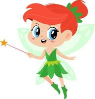 schattig tand fee meisje tekenfilm karakter vliegend met magie toverstok. vector illustratie vlak ontwerp
