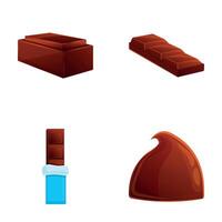 chocola pictogrammen reeks tekenfilm vector. chocola stuk en snoep vector