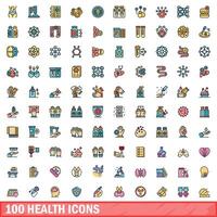 100 Gezondheid pictogrammen set, kleur lijn stijl vector
