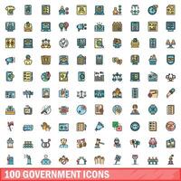 100 regering pictogrammen set, kleur lijn stijl vector